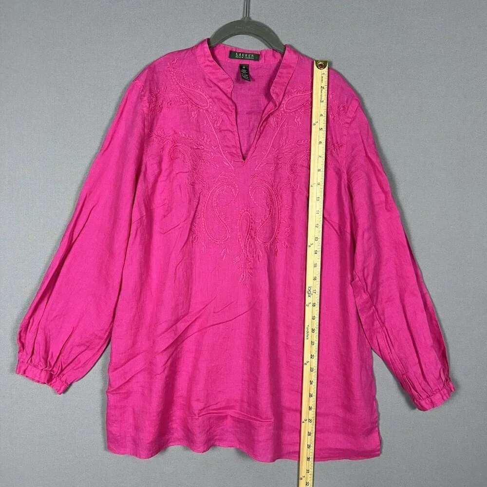 Ralph Lauren LRL 100% LINEN Tunic EMBROIDERED Women's Size 1X Long Sleeve Shirt - Picture 9 of 12
